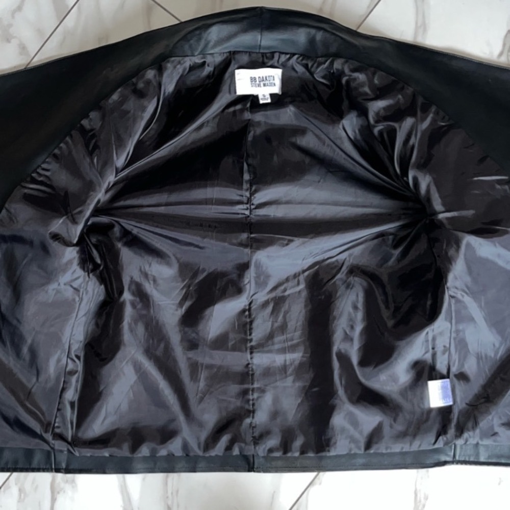 Steve Madden BB Dakota Black Faux Leather Moto Jacket Asymmetrical Zip S‎ - Picture 6 of 10
